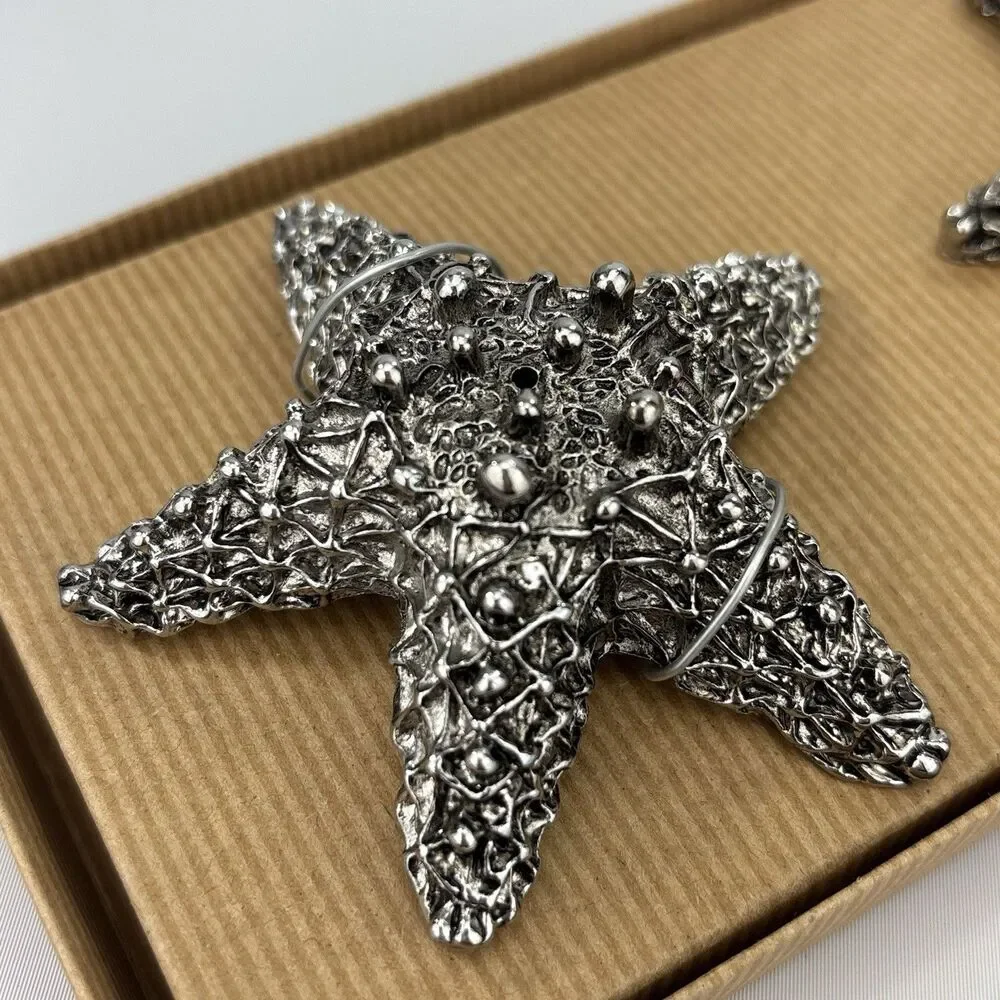 Pottery Barn Silver Starfish Salt & Pepper Shakers - New in Box